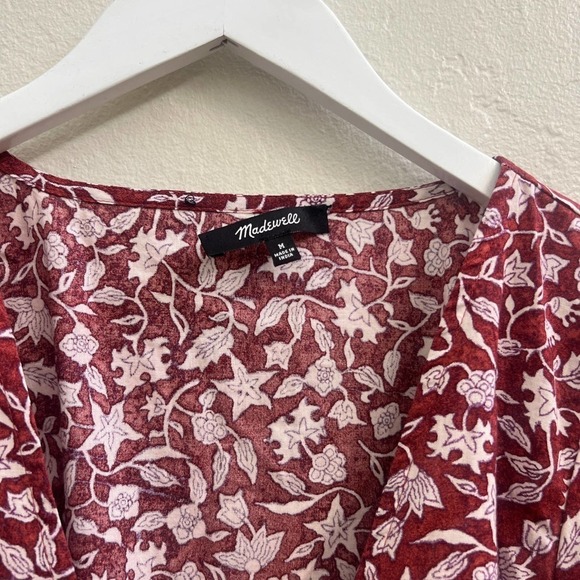 NEW $98 Madewell Flutter Sleeve Red Floral Wrap Mini Dress - Picture 4 of 5